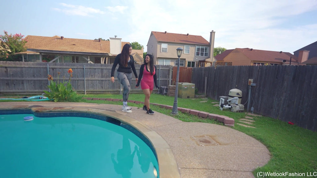 Maria and Tina Having Pool Fun in Workout Gear