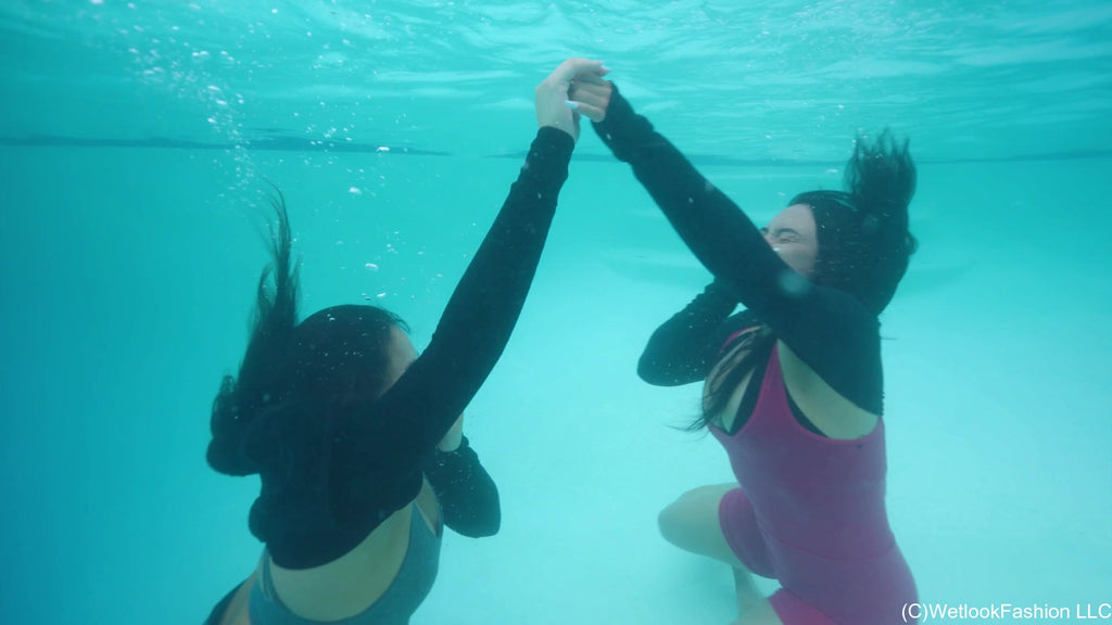 Maria and Tina Having Pool Fun in Workout Gear