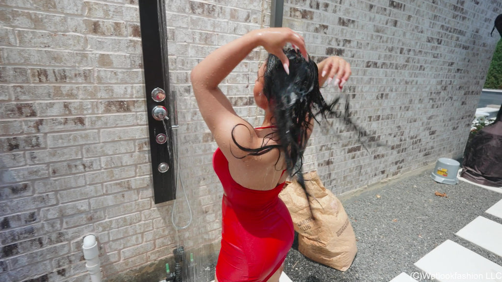 Maria Gets Wet in an Red Mini Dress
