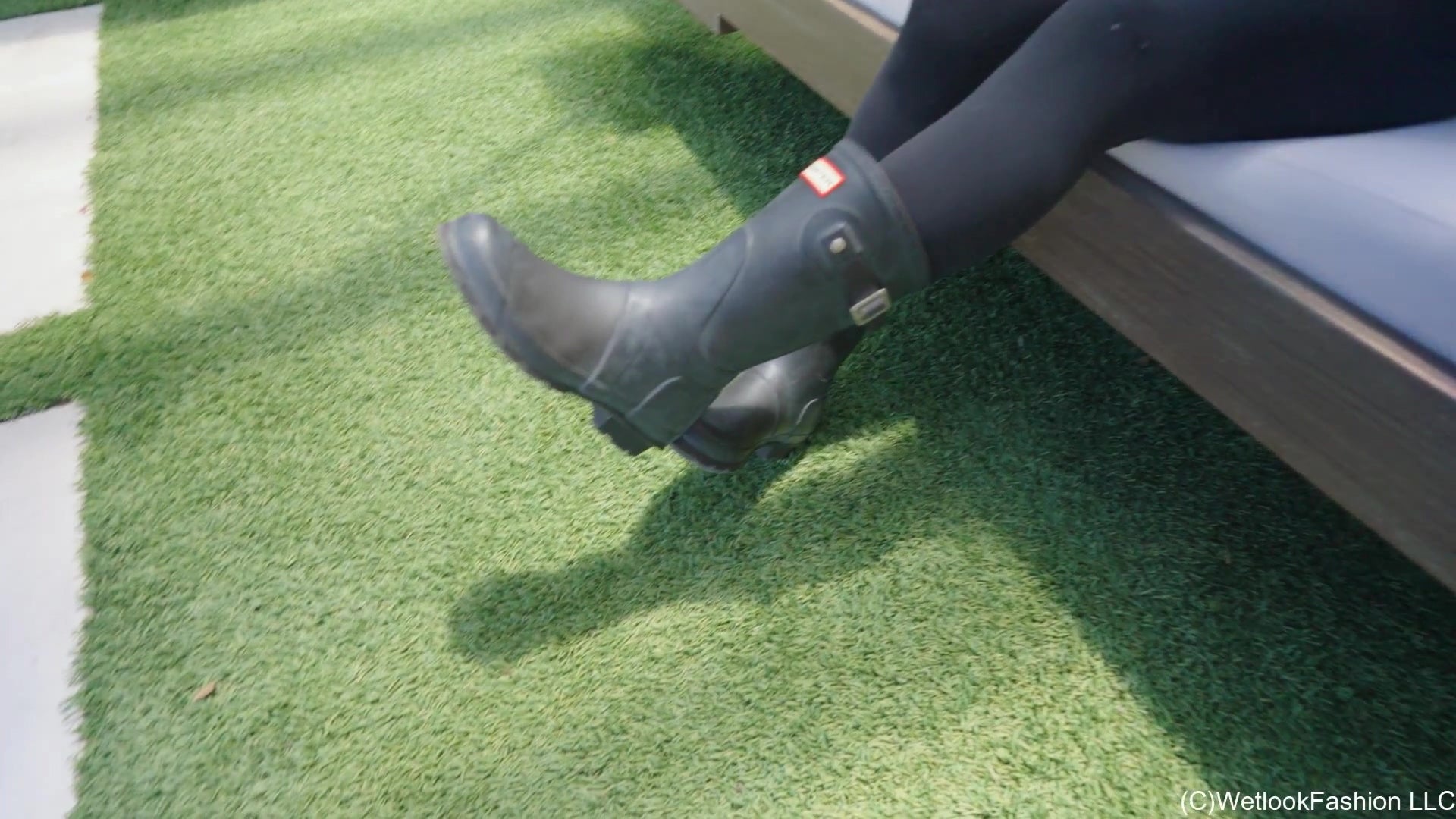 Maria in the Pool Wearing Leggings, Sweater and Boots