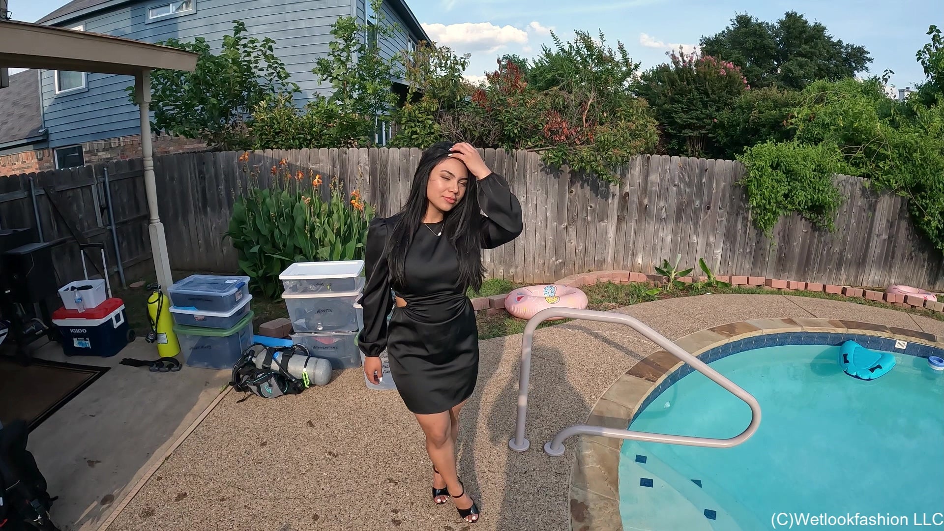 Maria - Black Satin Dress Swim in the Evening Sun