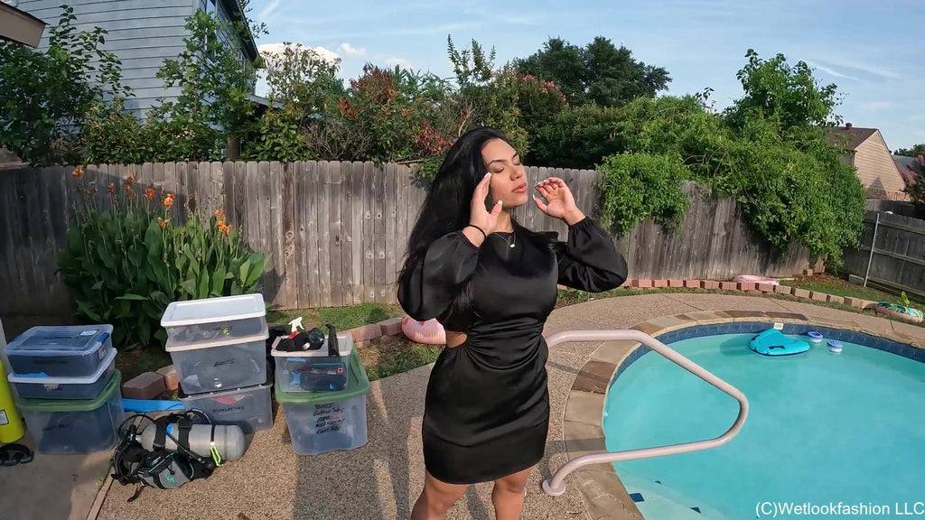 Maria - Black Satin Dress Swim in the Evening Sun
