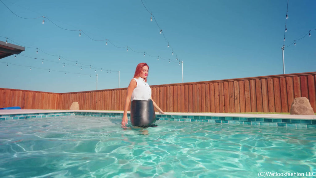 Mariela Goes for a Swim in a Satin Skirt, Vest and Heels
