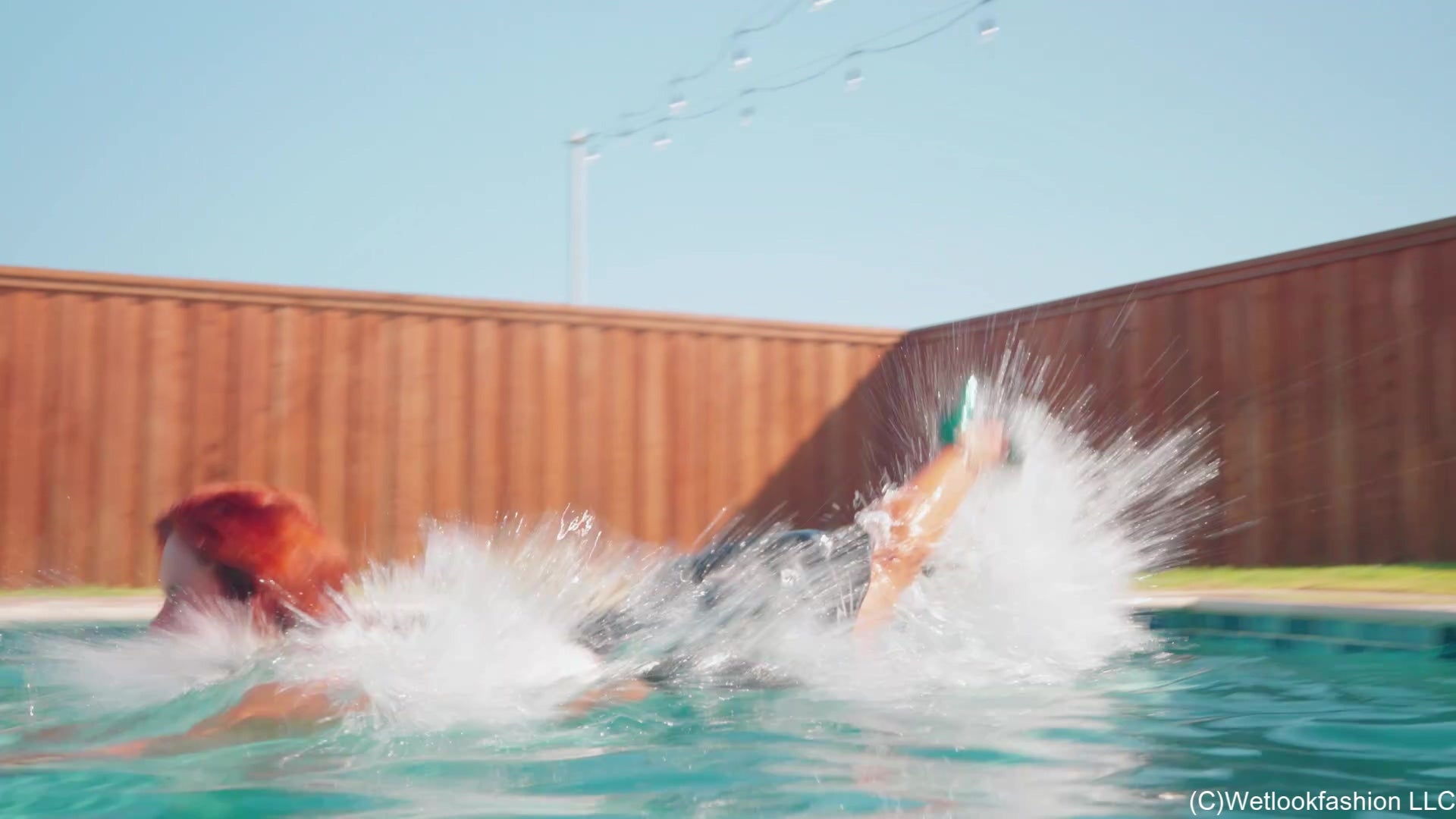 Mariela Goes for a Swim in a Satin Skirt, Vest and Heels