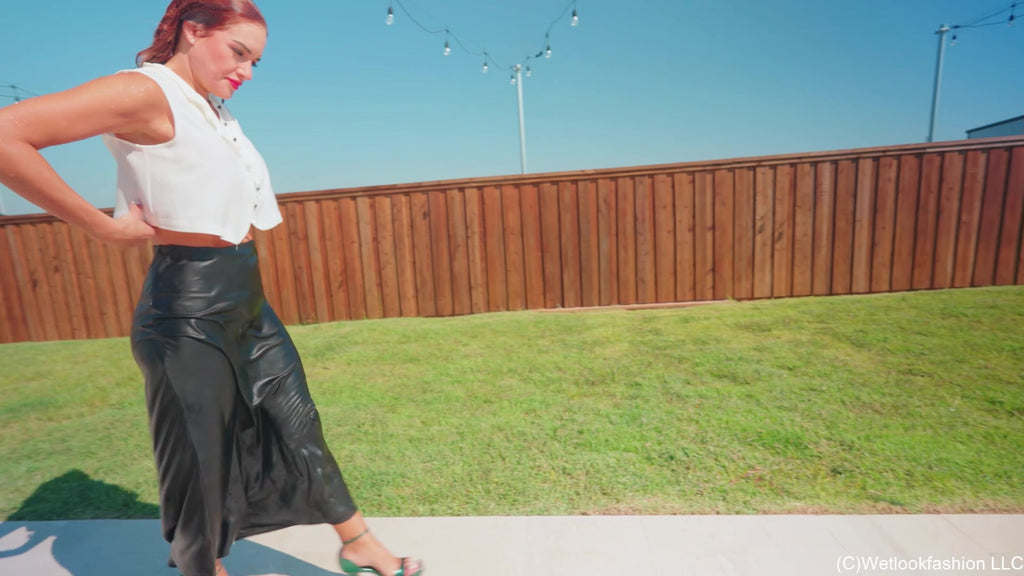 Mariela Goes for a Swim in a Satin Skirt, Vest and Heels