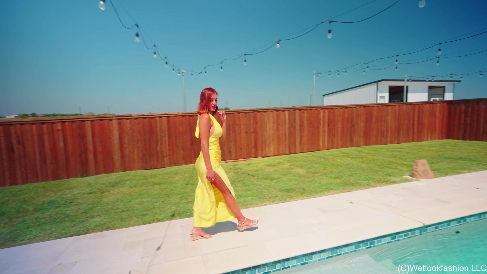 Mariela Goes for a Swim in A Sexy Yellow Satin Dress