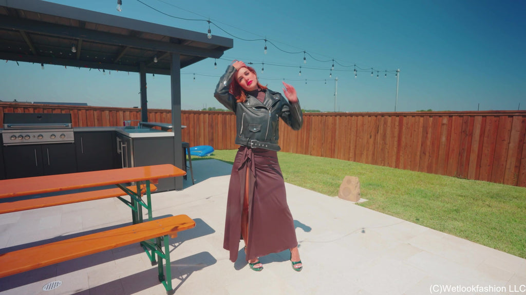 Mariela Takes a Dip in a Formal Dress and a Leather Jacket