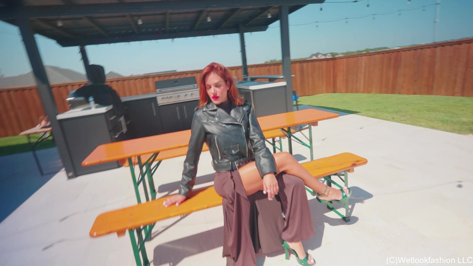 Mariela Takes a Dip in a Formal Dress and a Leather Jacket