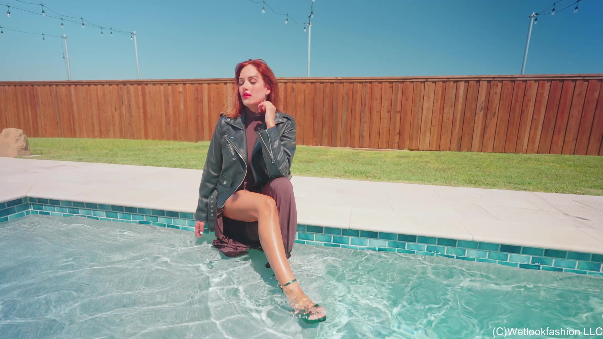 Mariela Takes a Dip in a Formal Dress and a Leather Jacket