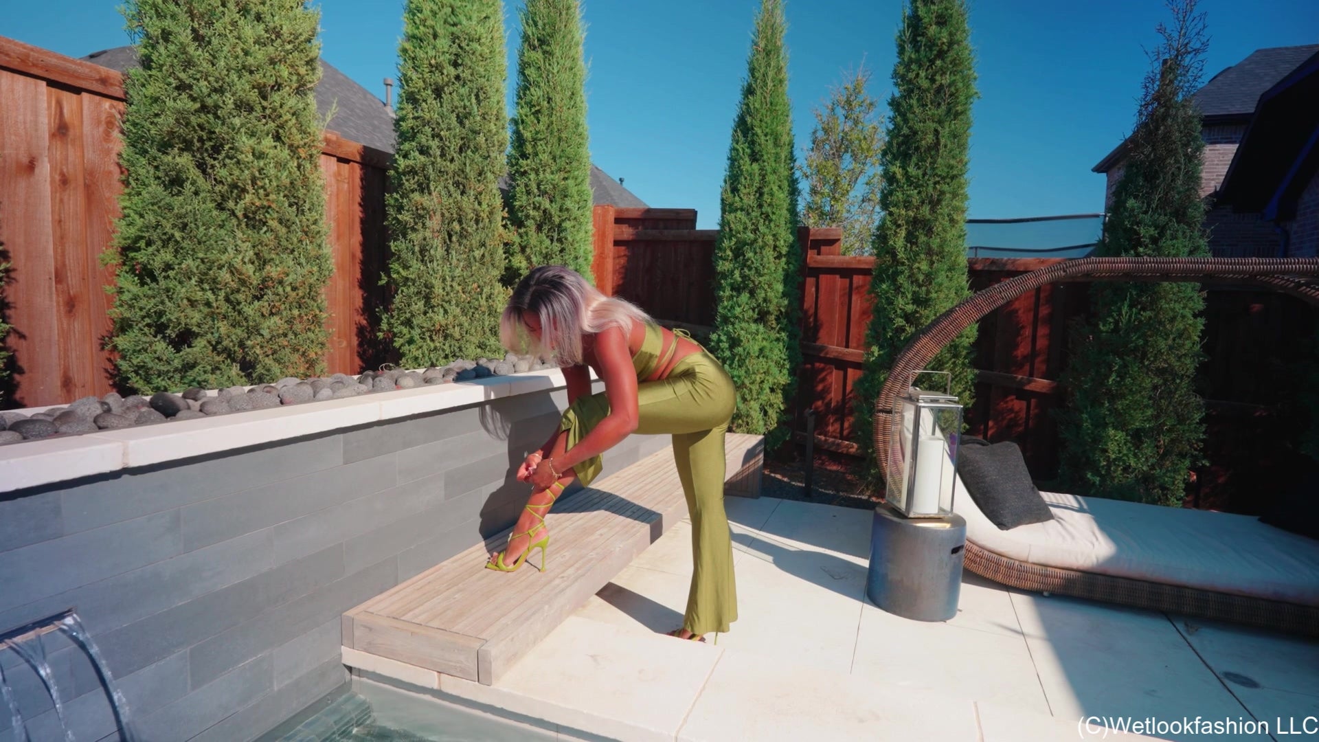 Naomi Swims in a Shiny Lucky Green Outfit