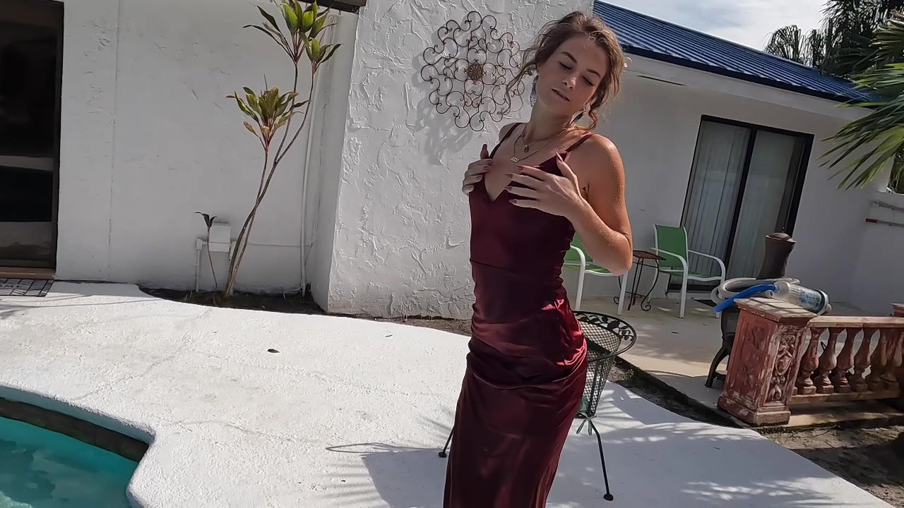 Nathalia Swims in Her Red Formal Dress