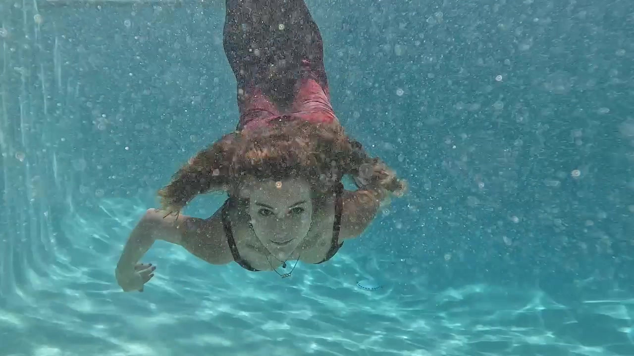 Nathalia Swims in Her Red Formal Dress