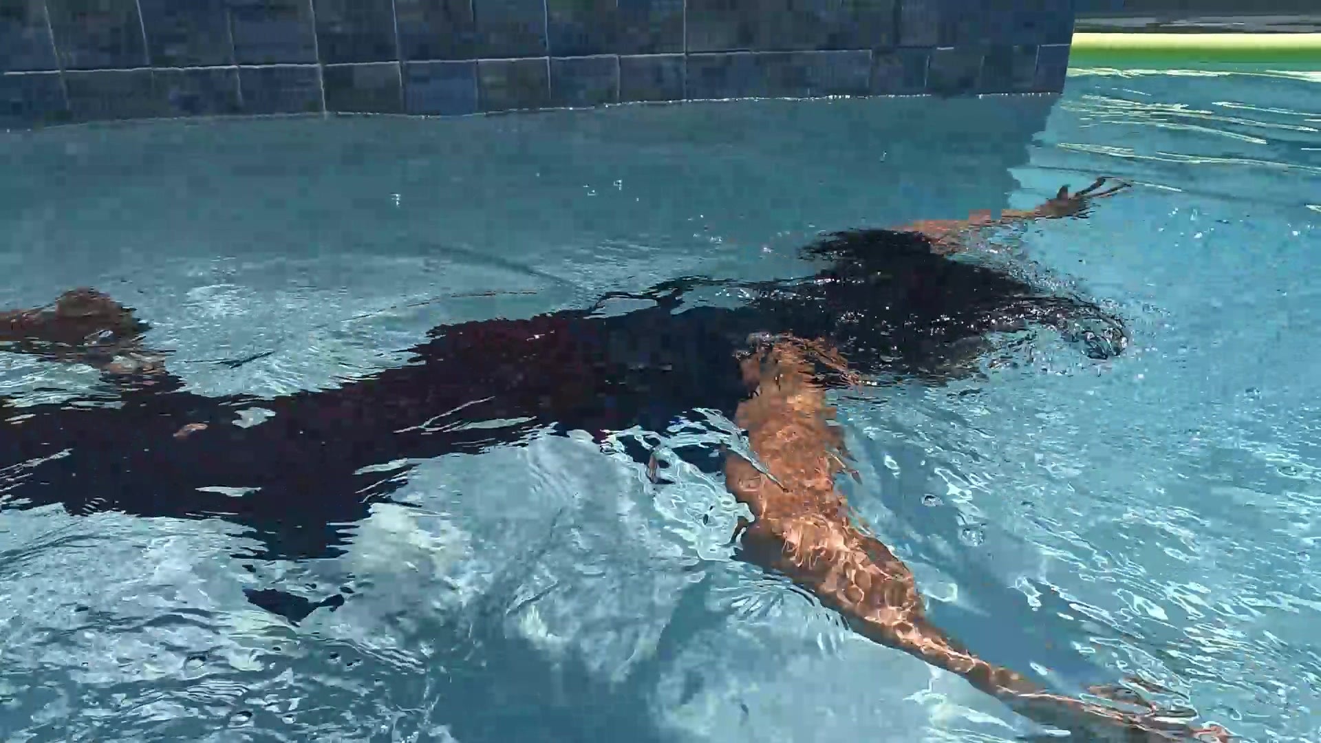 Natalie Swims in Maroon Pants and Sleeveless Shirt