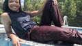 Natalie Swims in Maroon Pants and Sleeveless Shirt