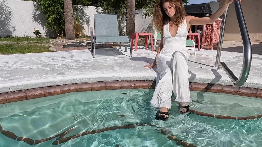 Nathalia Takes a Dip in Her White Formal Jumpsuit