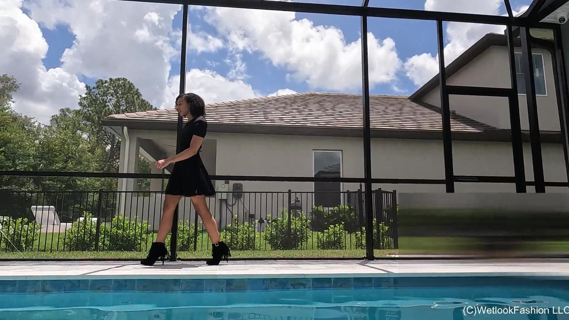 Natalie's First Wetlook Shoot Wearing a Little Black Dress