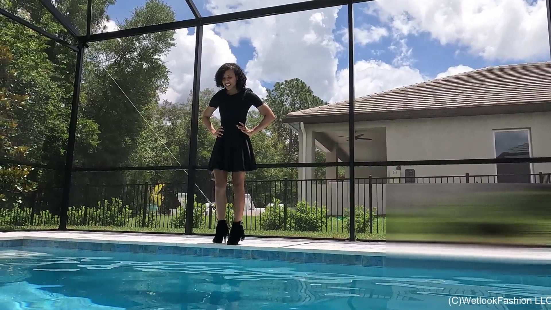 Natalie's First Wetlook Shoot Wearing a Little Black Dress