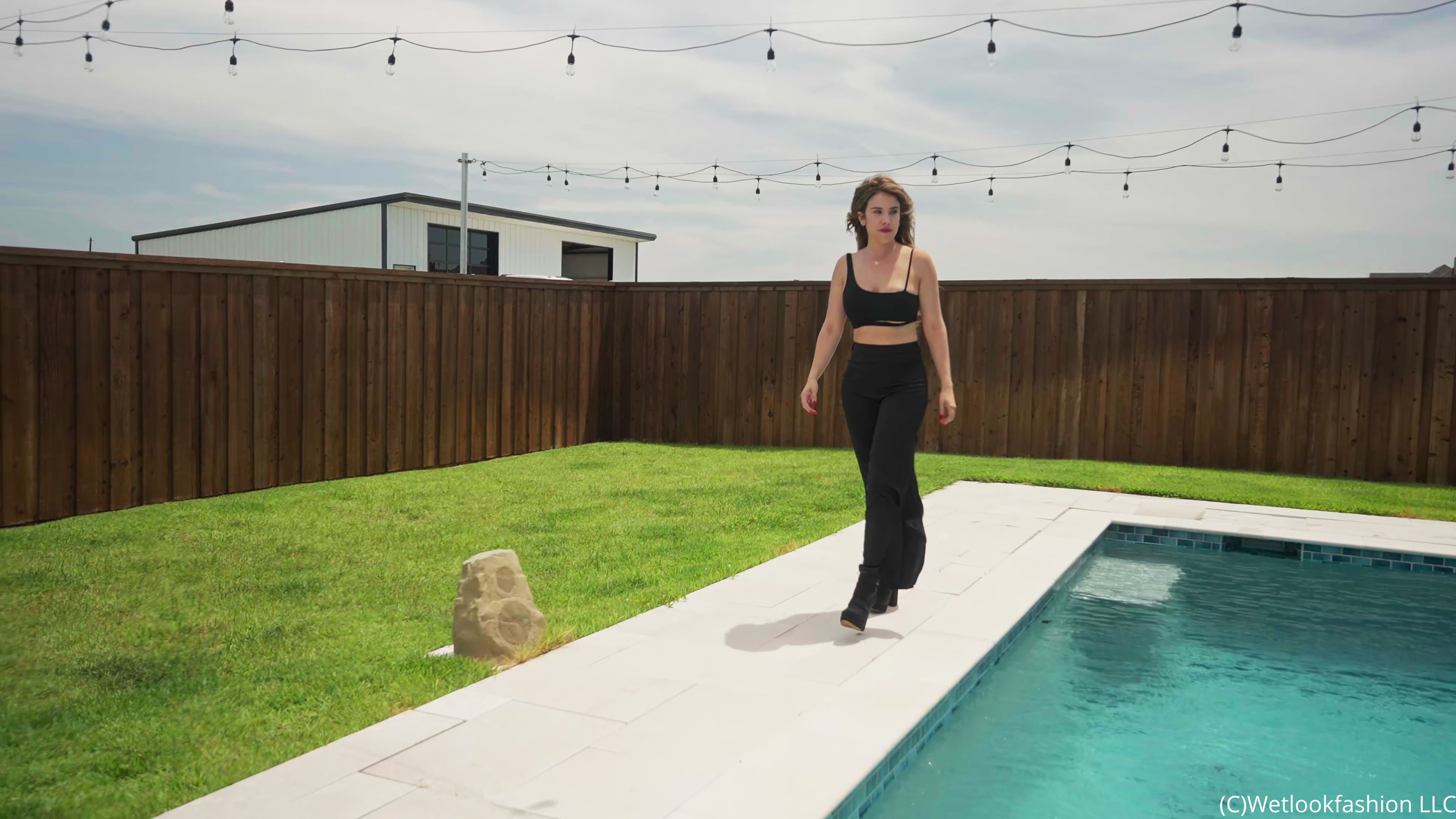 New Model Sienna gets Wet in Satin Pants and a Crop Top