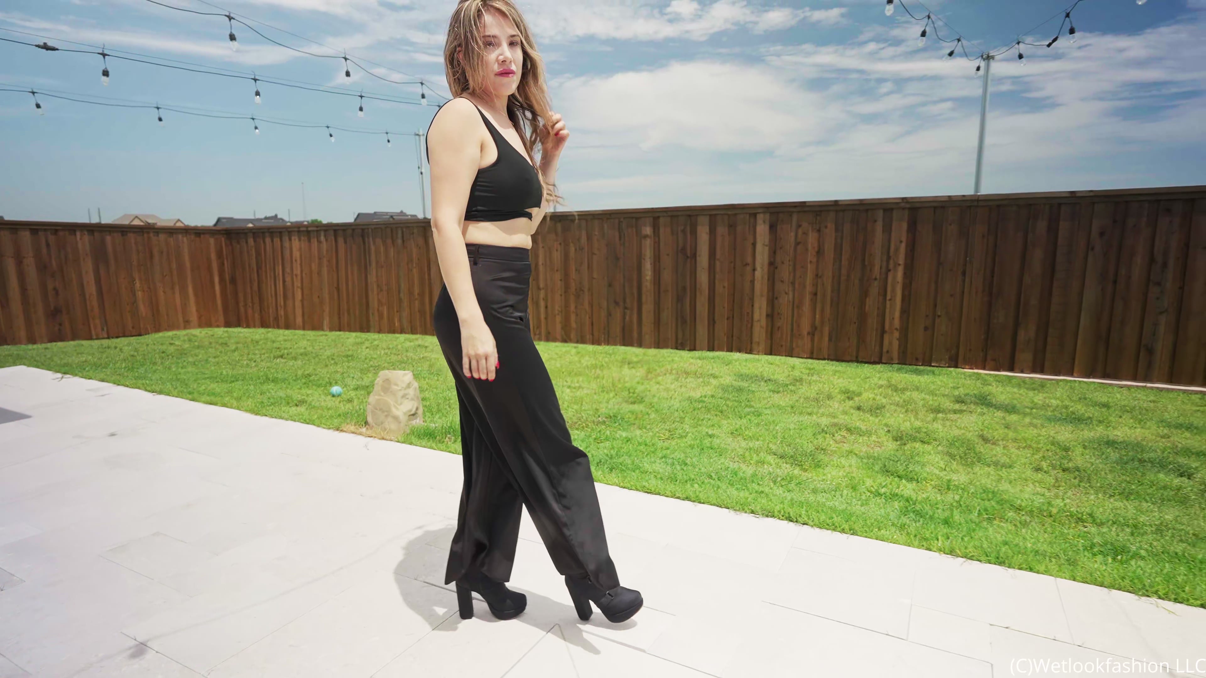 New Model Sienna gets Wet in Satin Pants and a Crop Top