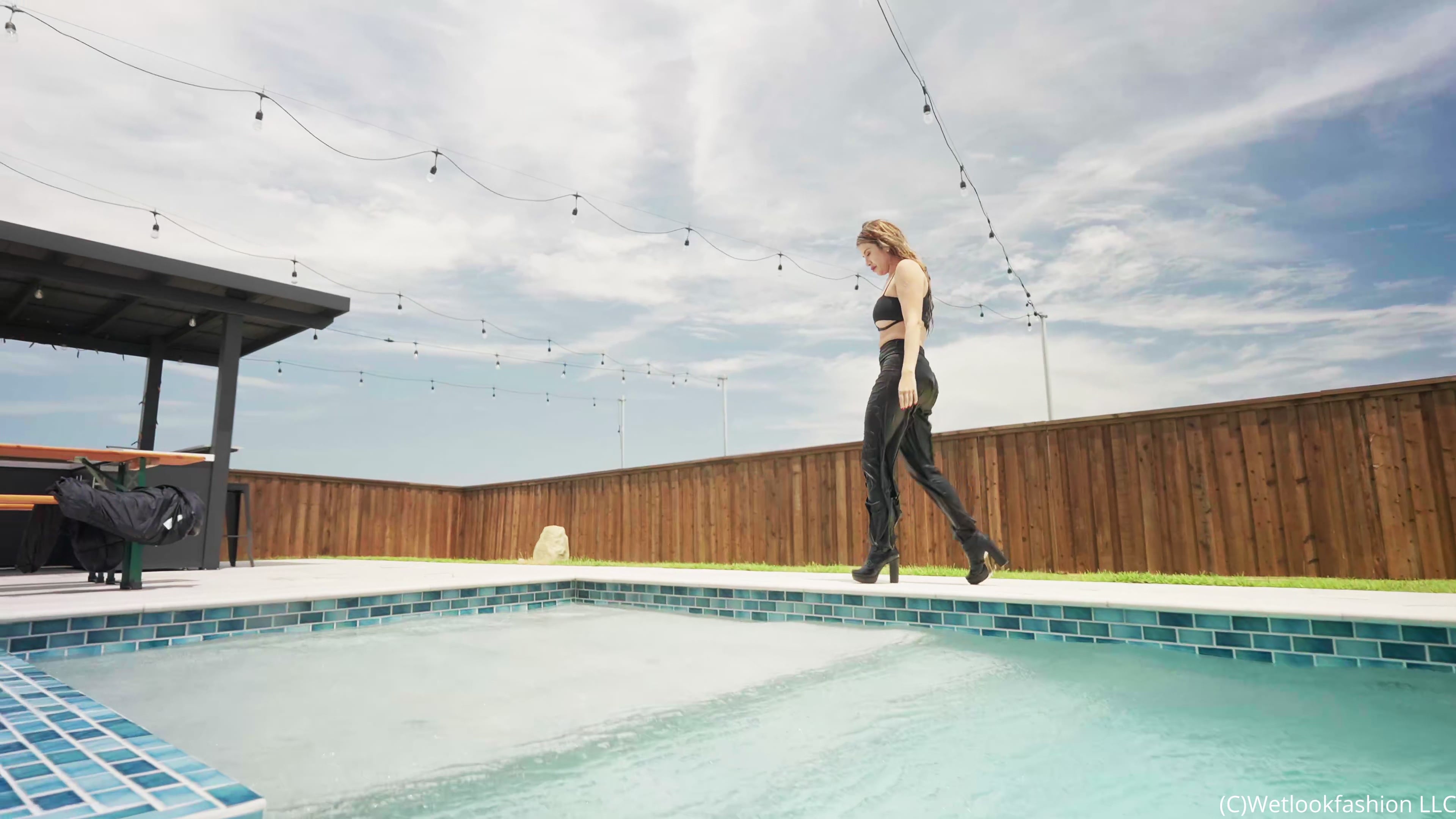 New Model Sienna gets Wet in Satin Pants and a Crop Top