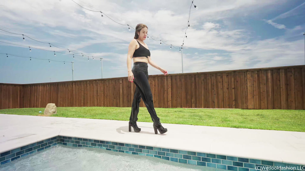 New Model Sienna gets Wet in Satin Pants and a Crop Top