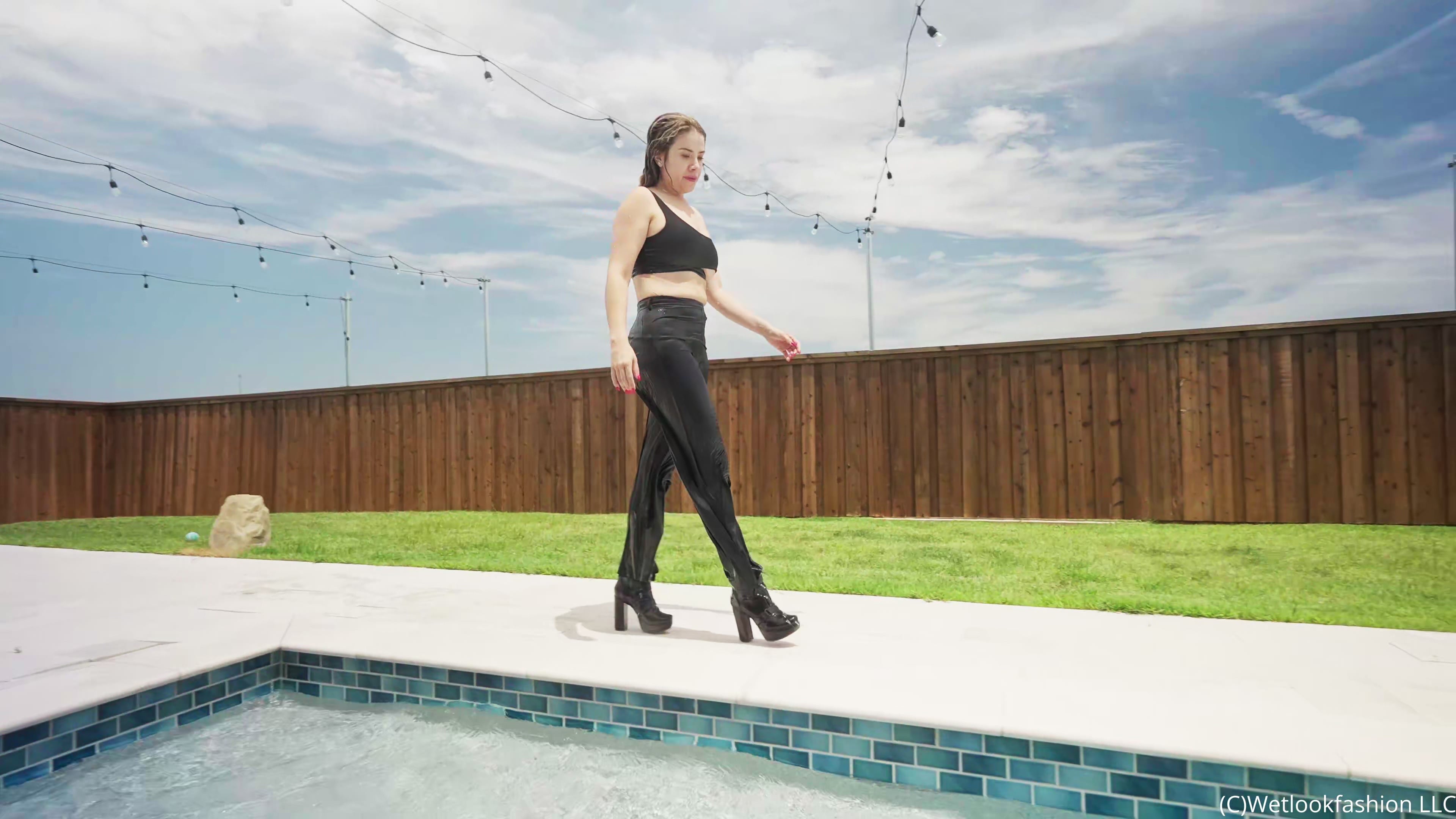 New Model Sienna gets Wet in Satin Pants and a Crop Top