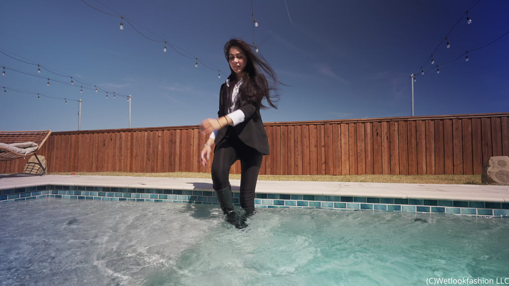 Nicole Goes for a Swim in a Hot Business Outfit