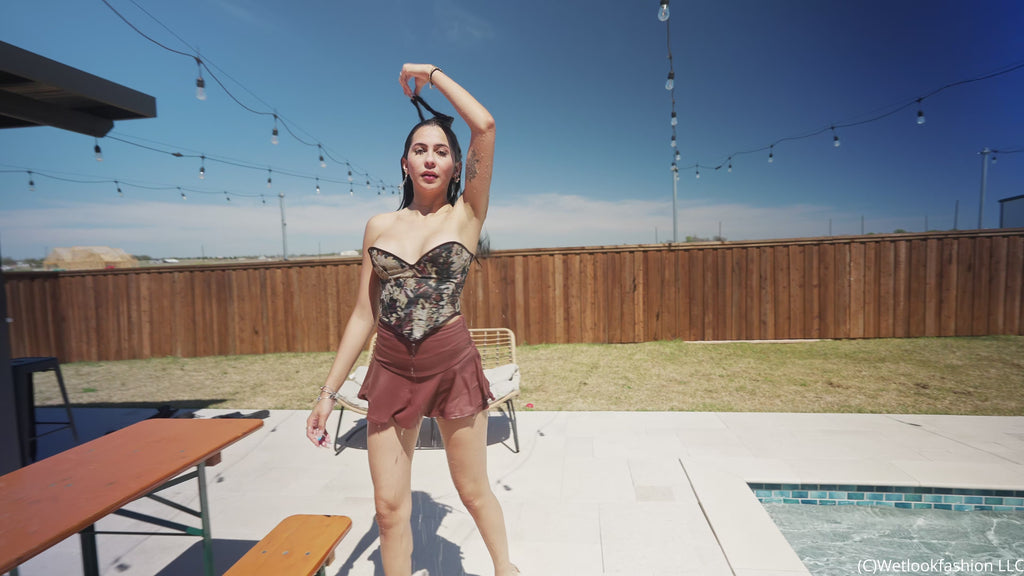 Nicole takes a Dip in a Mini Skirt and a Floral Top
