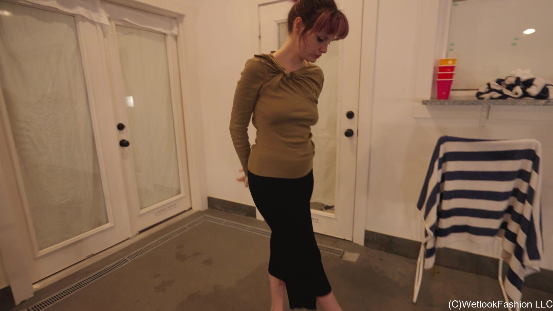 Petra Swims with You Wearing a Long Skirt and a Brown Top