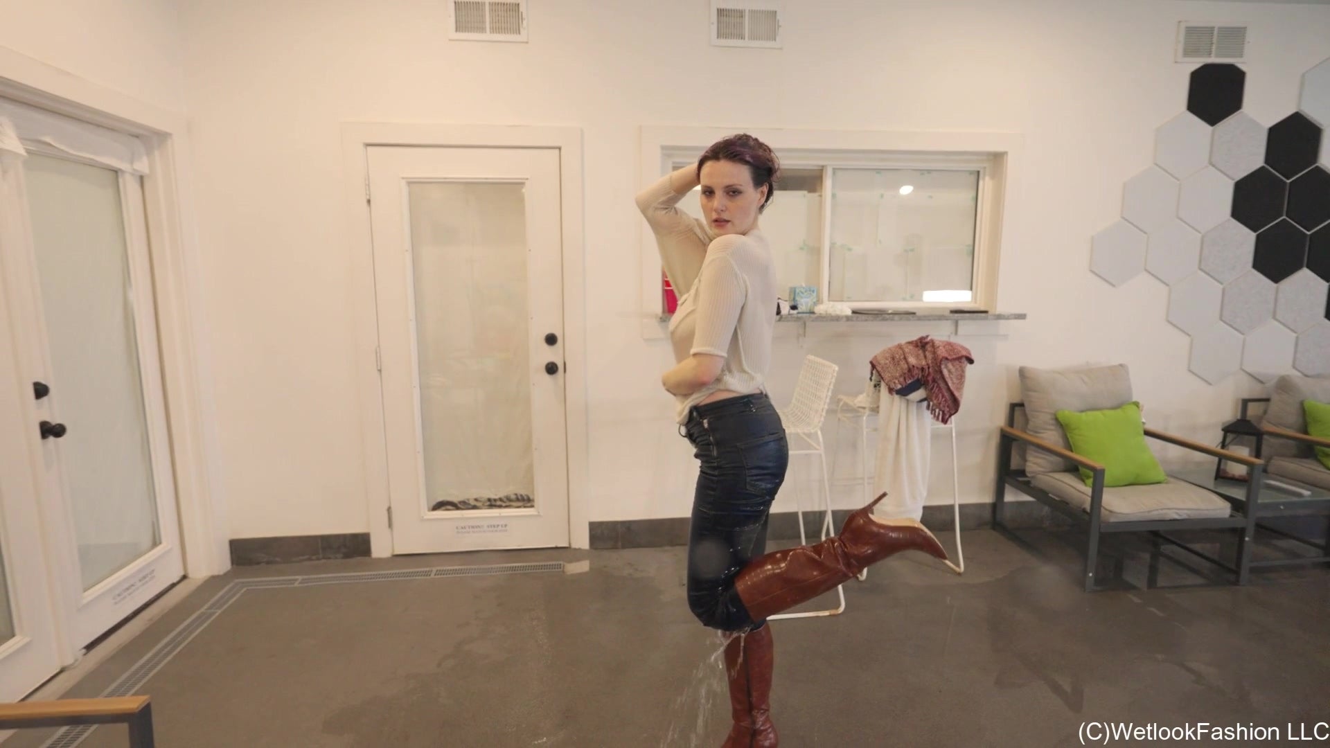 Petra Takes a Dip in Jeans, Sweater and Boots