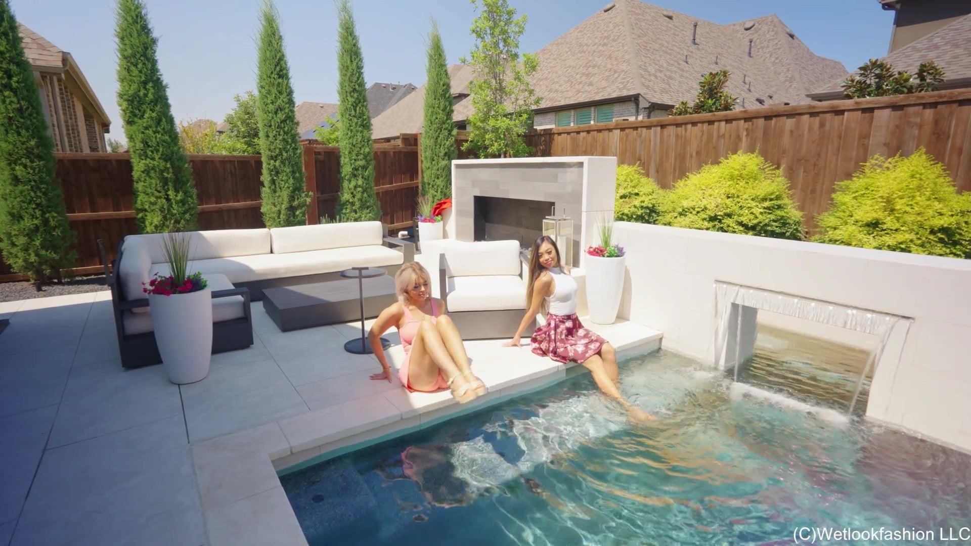 Pool Time with Casey and Christie Wearing Skirt Outfits