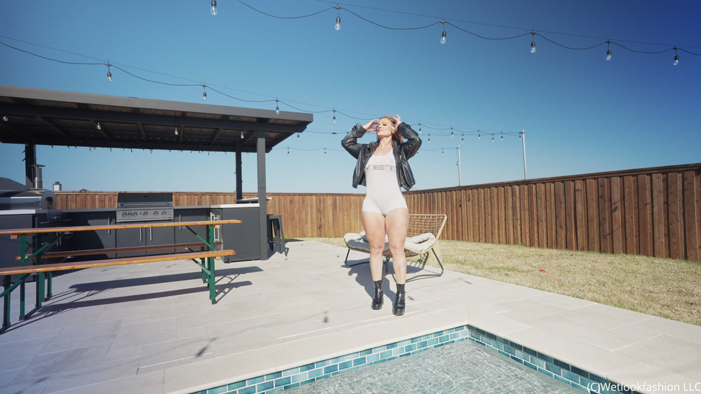 Presley get Wet wearing a Sheer White Jumpsuit
