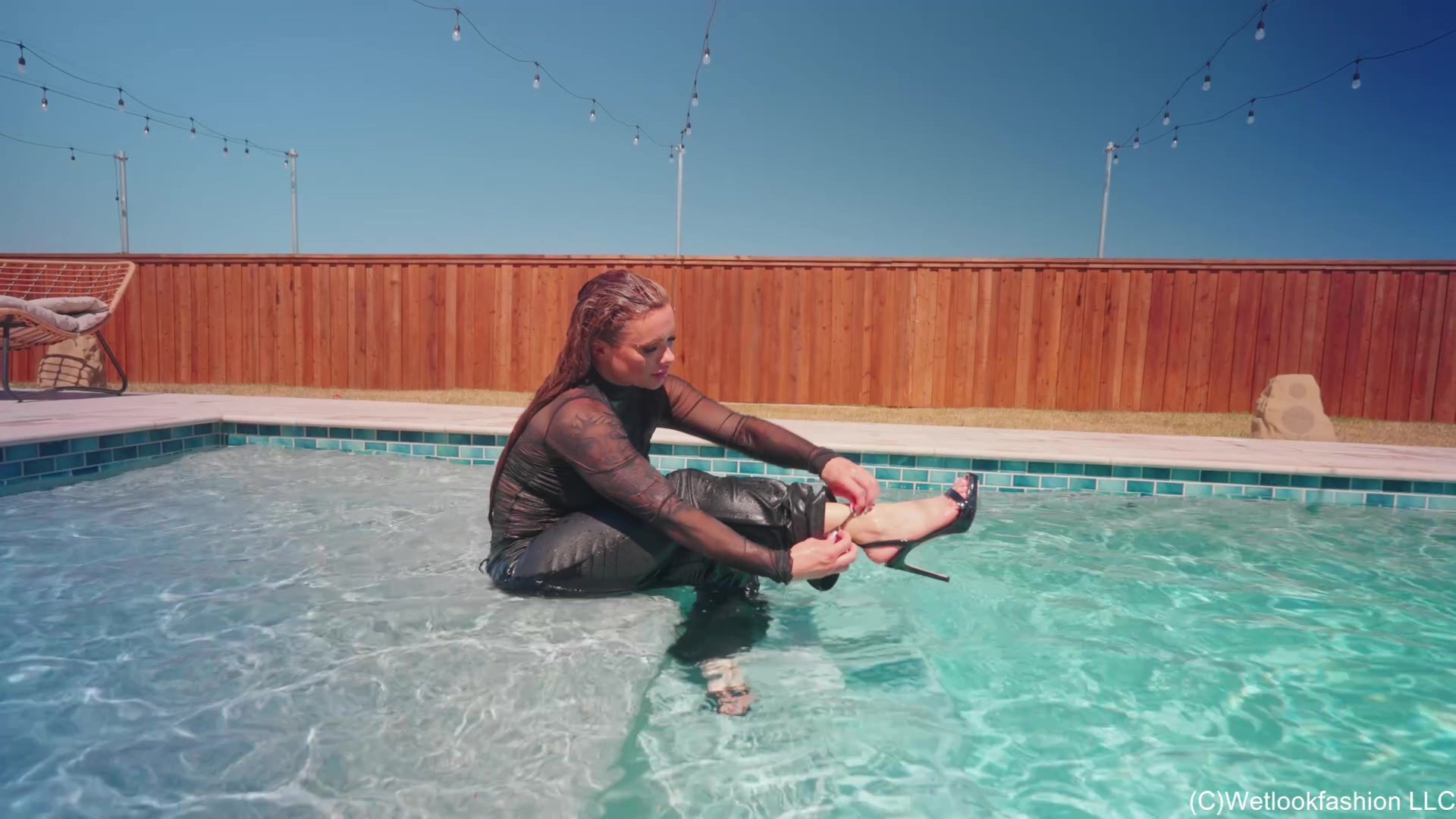 Presley Rocks the Pool in a Hot Leather Outfit