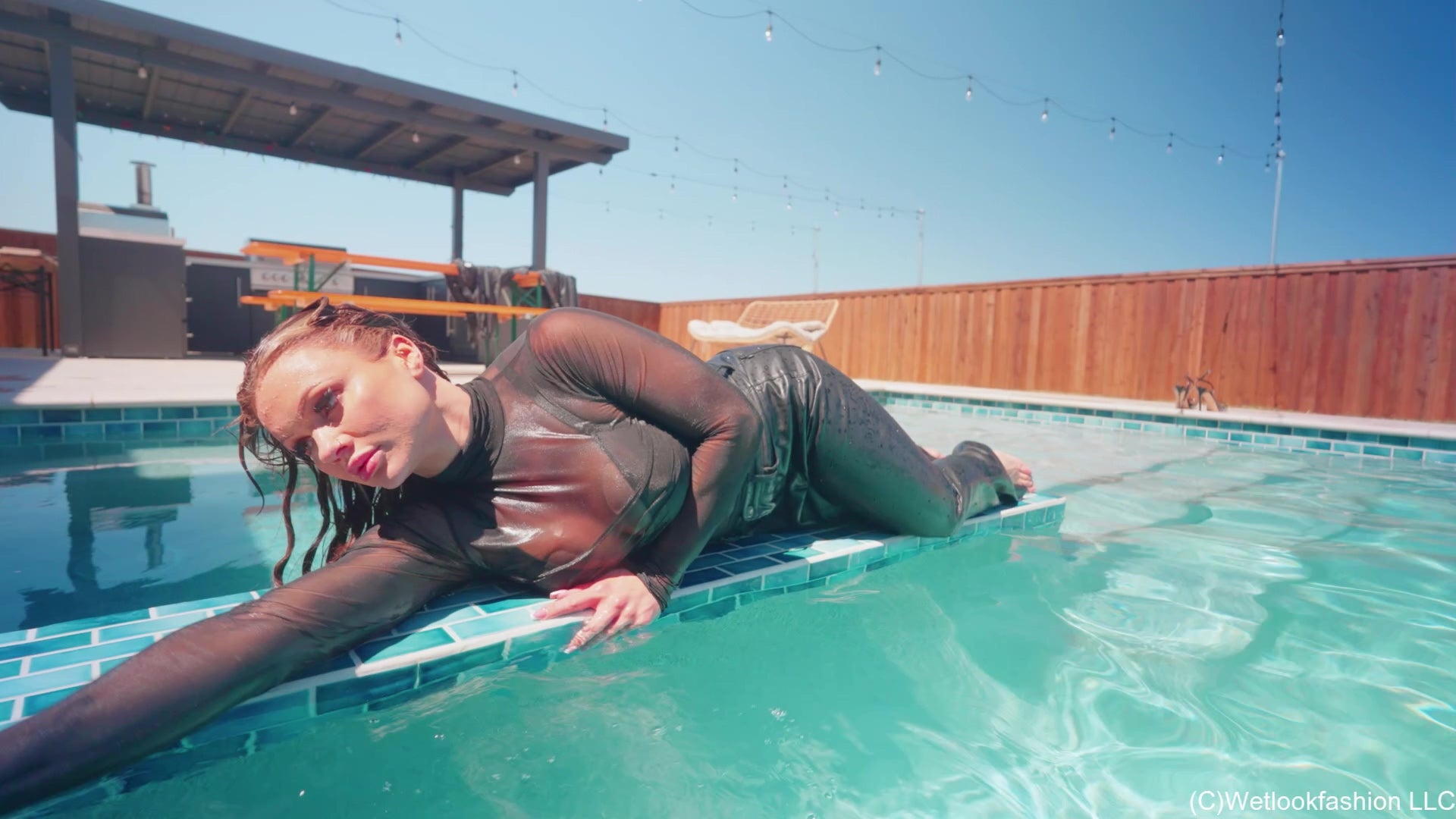 Presley Rocks the Pool in a Hot Leather Outfit