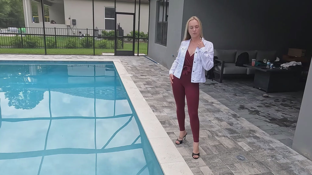 Mandi Enjoys the Pool Wearing Red and White