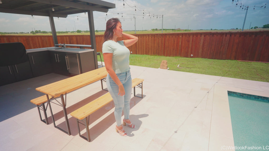 Iris Swims in Tight Jeans and T-Shirt