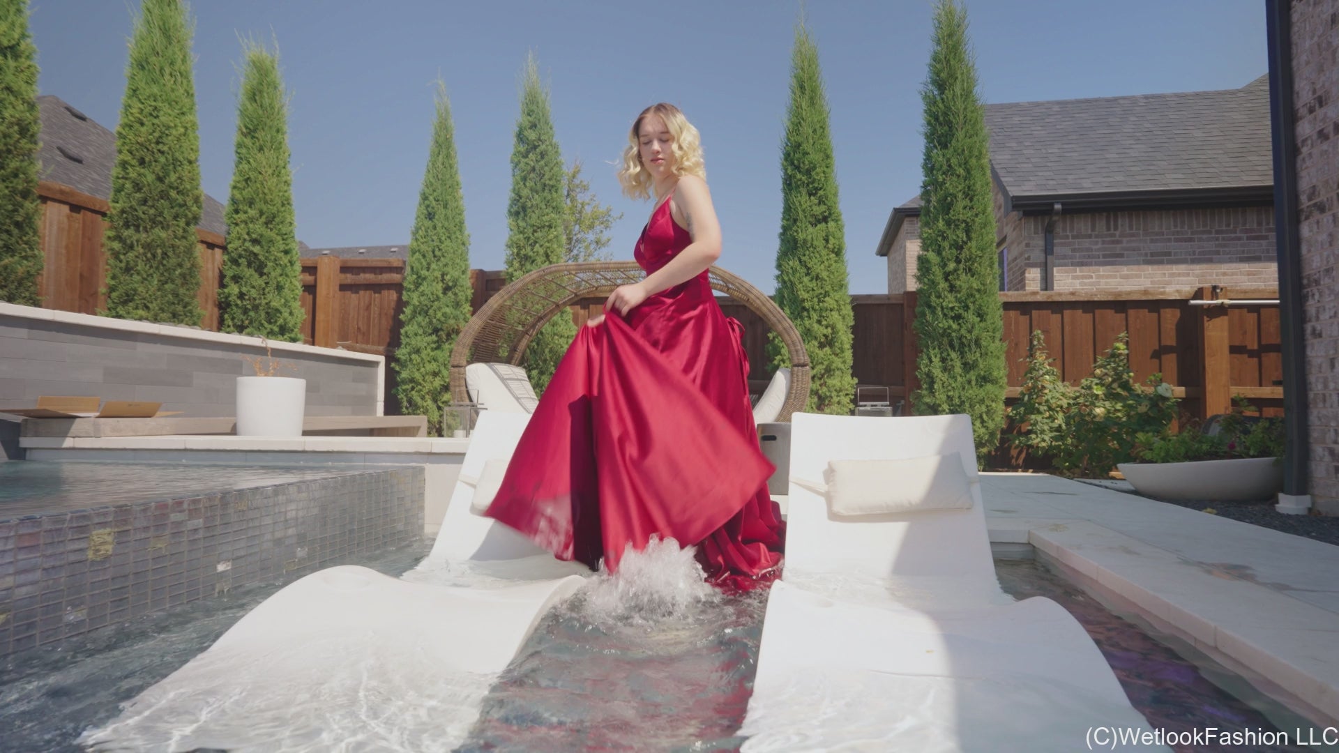 Jessica Swims in a Red Ball Gown