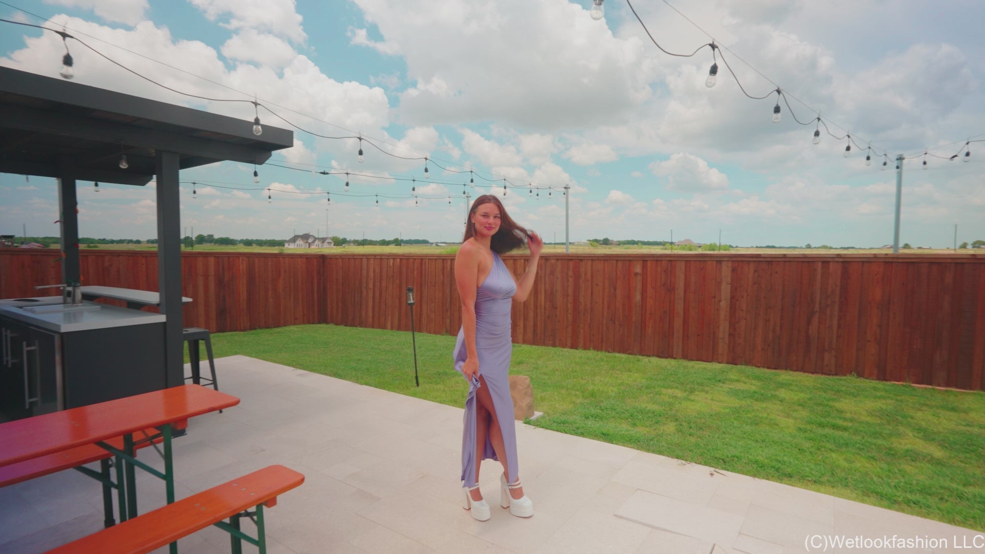 Danielle's Pool Dip in a  Satin Dress