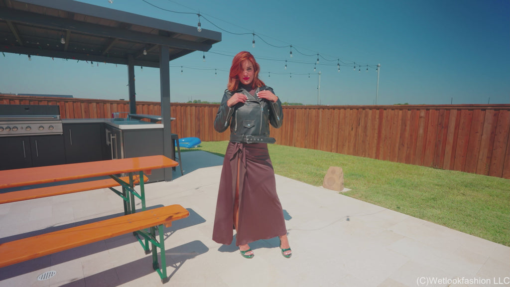 Mariela Takes a Dip in a Formal Dress and a Leather Jacket