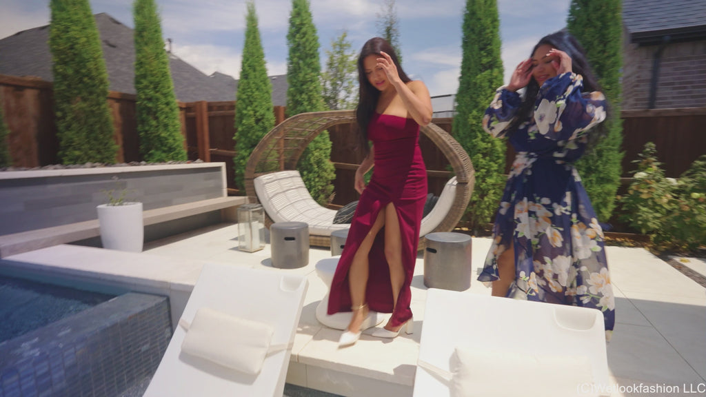 Selina and Maria Swimming in Formal Dresses