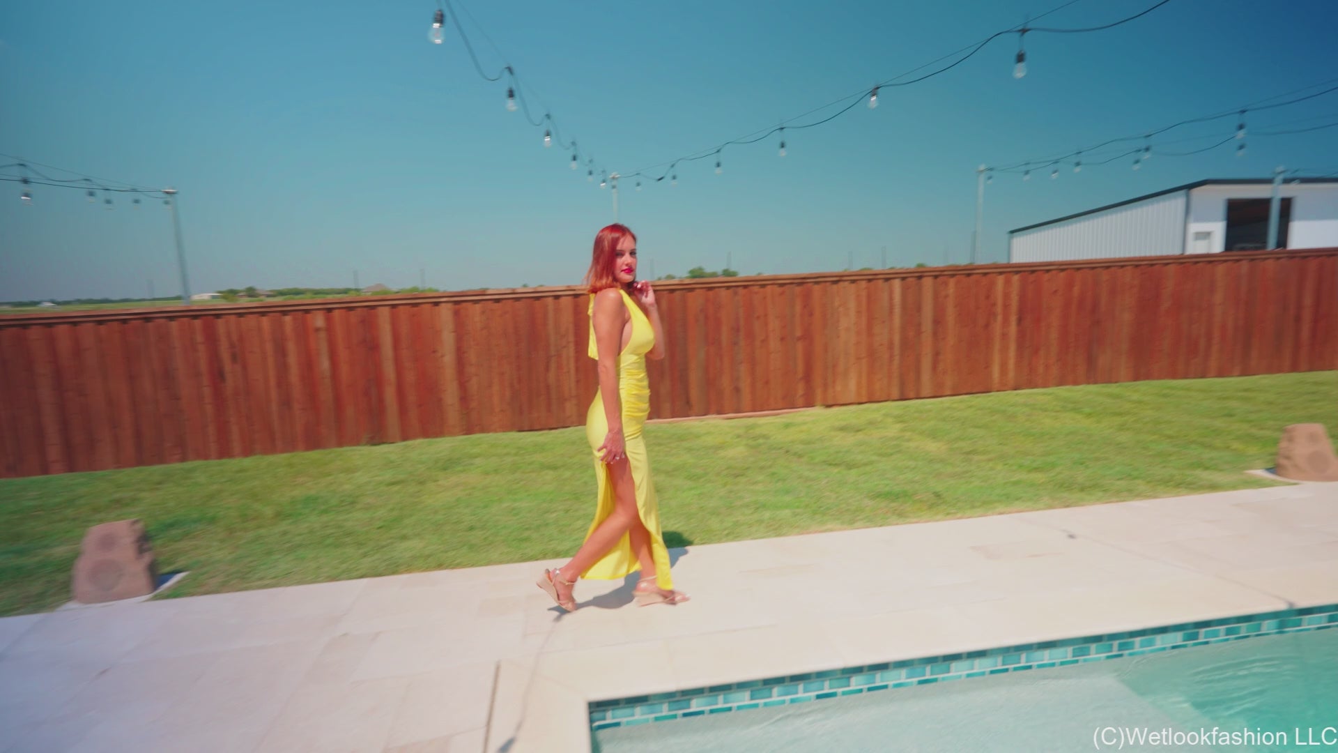 Mariela Goes for a Swim in A Sexy Yellow Satin Dress