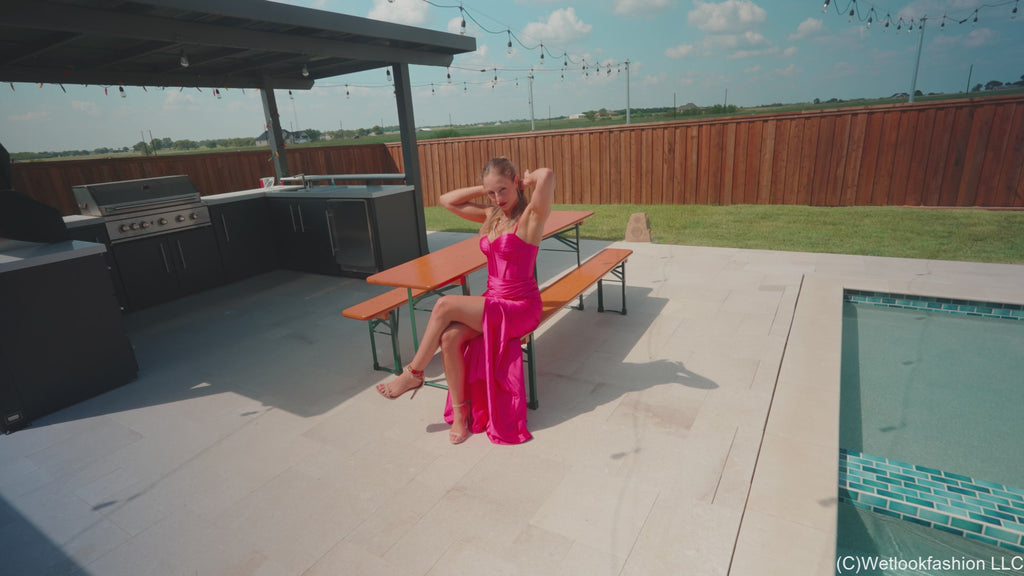 Camille Soaks Her Sexy Pink Gown
