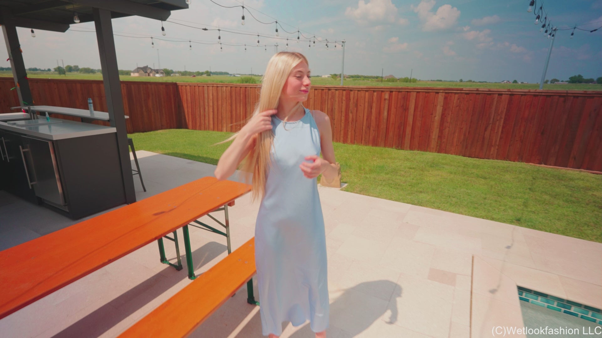 Amber's First Wetlook Wearing a Satin Dress