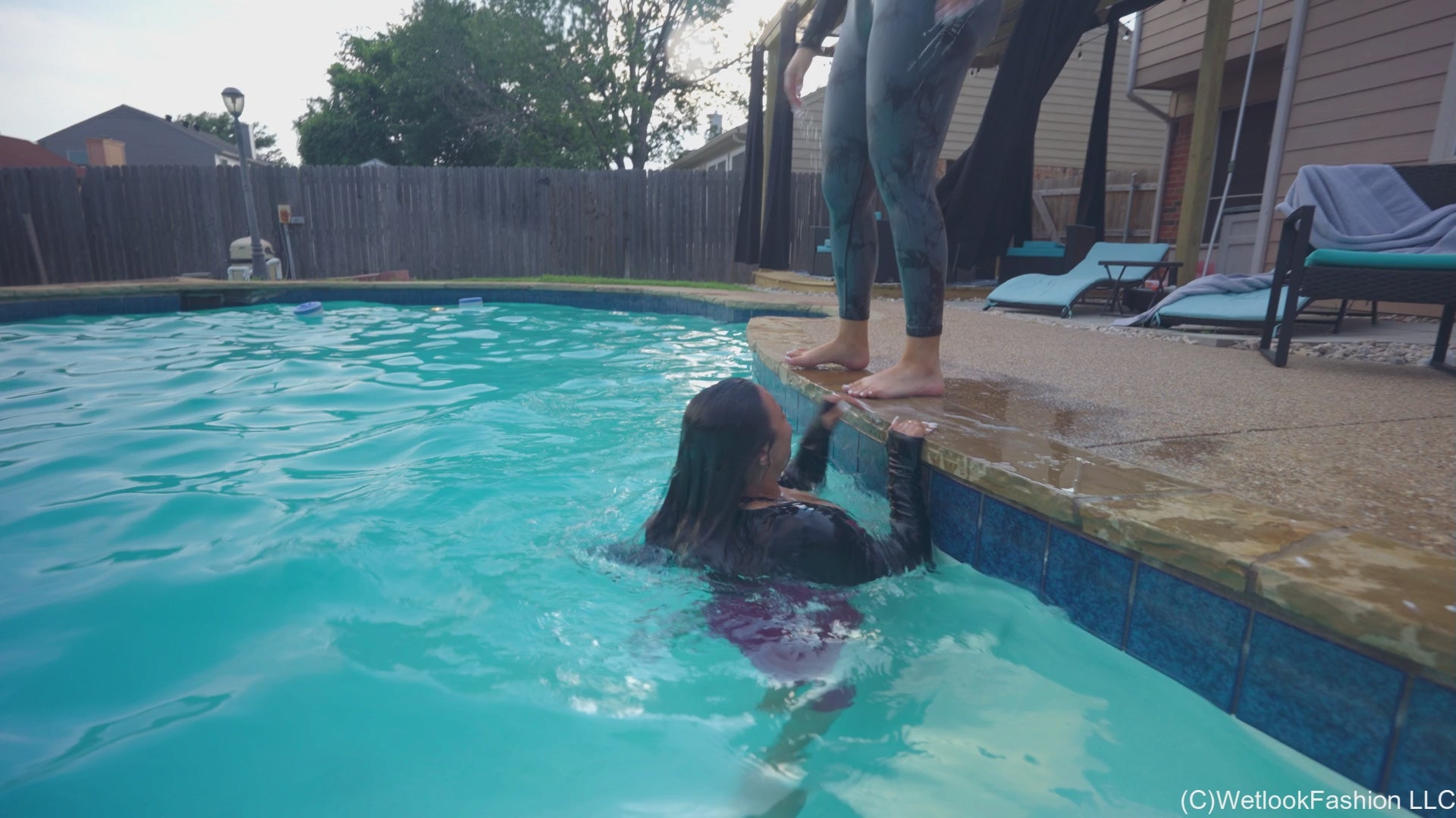 Maria and Tina Having Pool Fun in Workout Gear