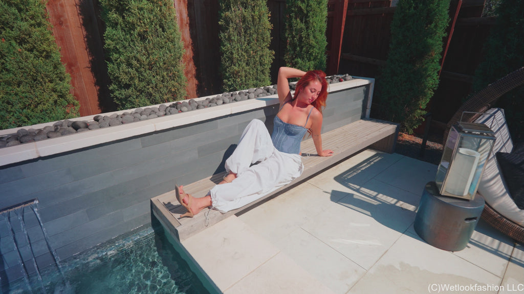 Emma Swims in White Baggy Pants and a Lace Top