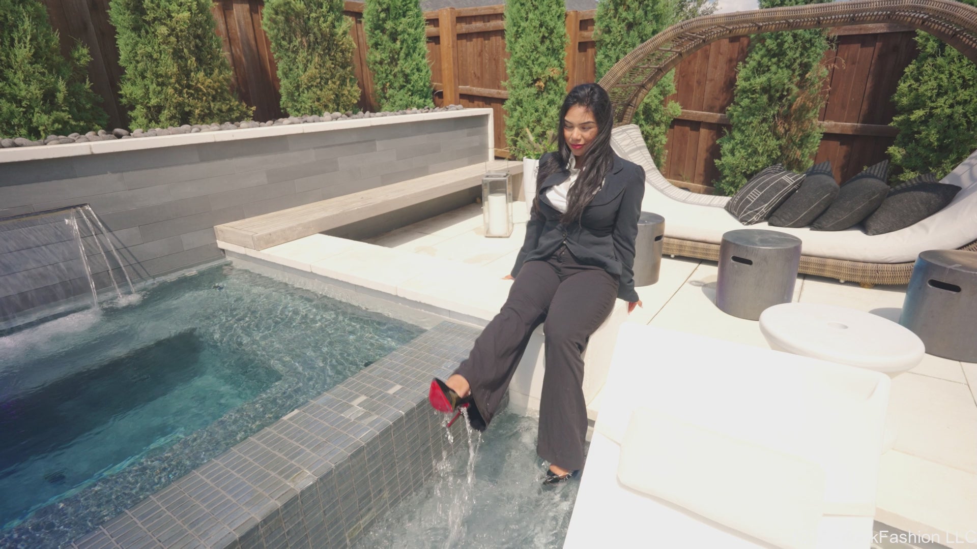 Maria Swims and Showers in a Business Outfit