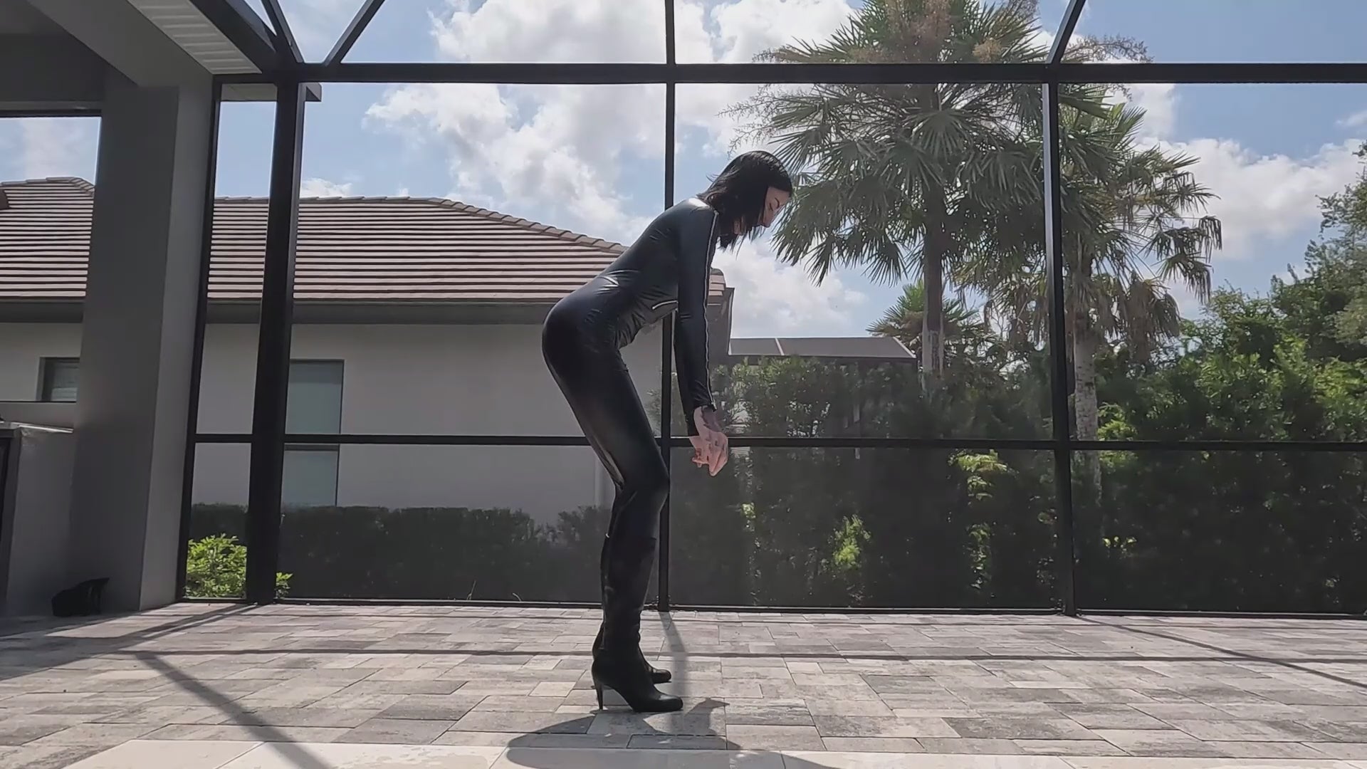 Lexie Swims in a PU Leather Jumpsuit