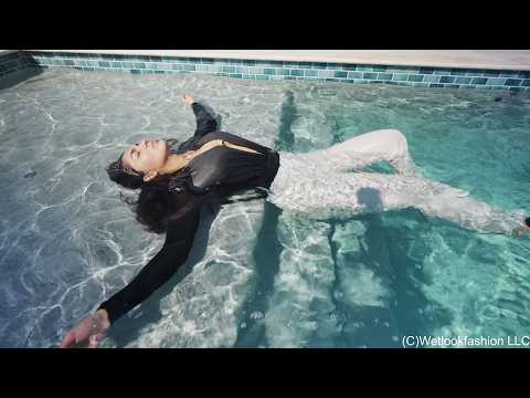 Alexandra goes for a Swim in White Pants & a Shiny Top