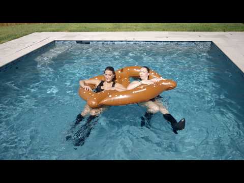 Taylor and Ella Having Fun in the Pool all Dressed Up