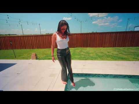Alexandra Dives in the Pool in Hot Leather Pants